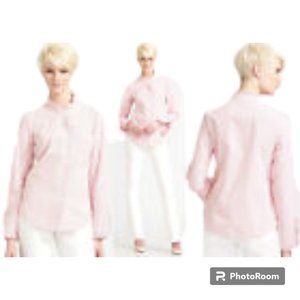 Lilly Pulitzer Janie Pink Salmon Getaway Place Stripe Ruffled Shirt sz 0